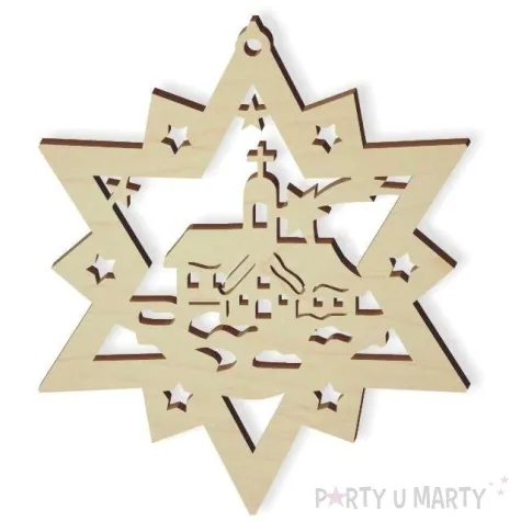zawieszka drewniana kosciolek w gwiazdce 74 x 85 mm 10 szt