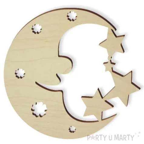 zawieszka drewniana ksiezyc z gwiazdkami 83 x 80 mm 10 szt
