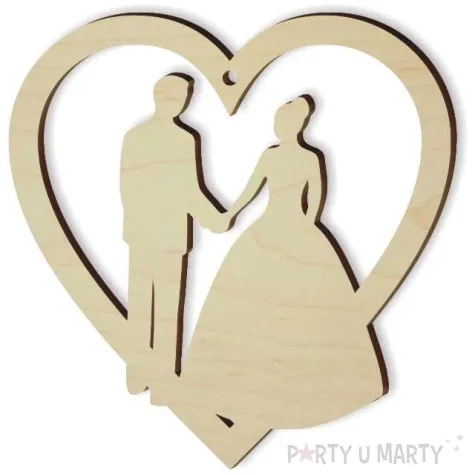 zawieszka drewniana mloda para w sercu 88 x 99 mm 10 szt