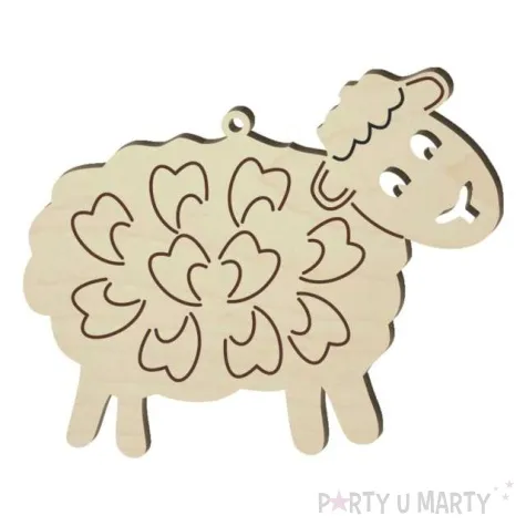 zawieszka drewniana owieczka w lokach 80x98 mm