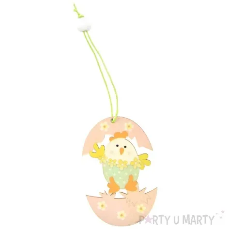 zawieszka drewniana pisanka rozowa kurczak arpex 7 5cm