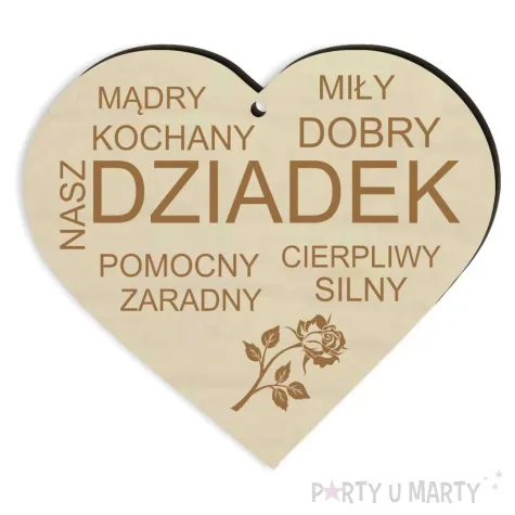 zawieszka drewniana serce dziadek 90x80 mm