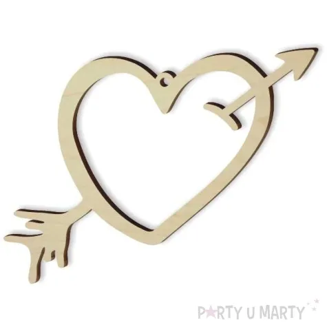 zawieszka drewniana serce strzala 120 x 60 mm 10 szt