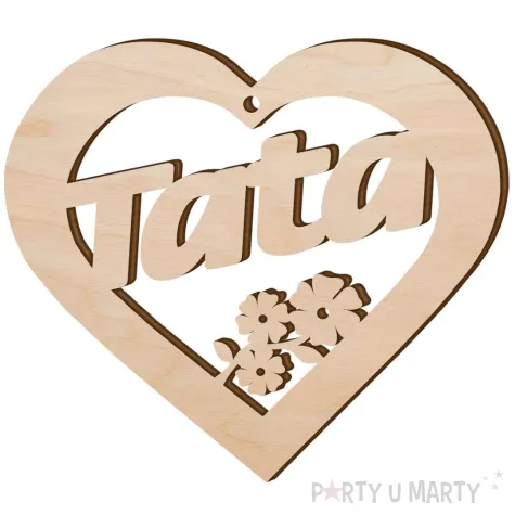 zawieszka drewniana serce tata z kwiatkiem 90x80 mm