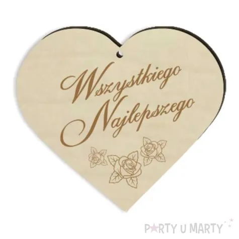 zawieszka drewniana serce wszystkiego najlepszego 90x80 mm