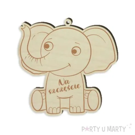 zawieszka drewniana slonik na szczescie grawerowana
