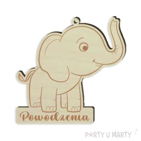 zawieszka drewniana slonik powodzenia grawerowana