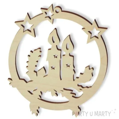 zawieszka drewniana stroik 2 swieczki 75 x 85 mm