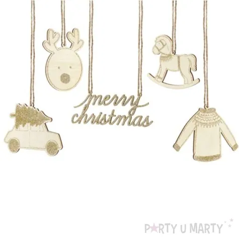 zawieszka drewniana swieta mix 10 szt partydeco