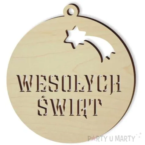 zawieszka drewniana wesolych swiat bombka 70 x 70 mm 10 szt