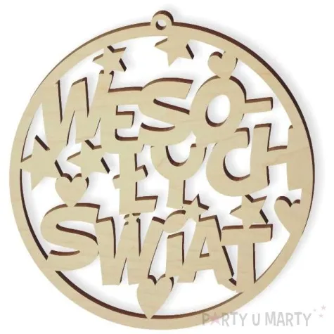 zawieszka drewniana wesolych swiat serca i gwiazdki 85 x 88 mm