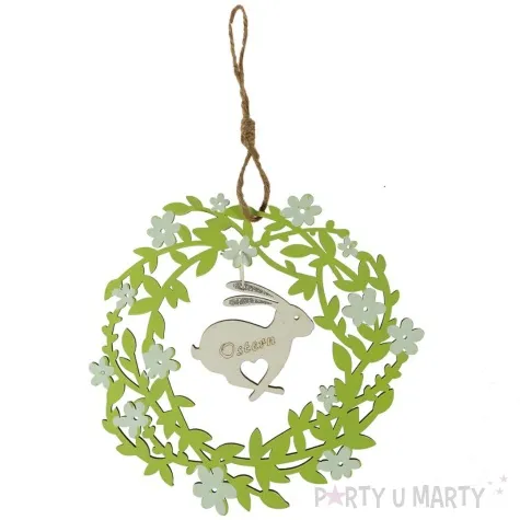 zawieszka drewniana wieniec zajac ostern zielony arpex 11 cm