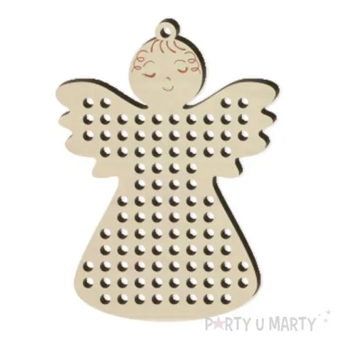 zawieszka drewniana wyszywanka aniolek 85 x 63 mm