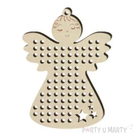 zawieszka drewniana wyszywanka aniolek z gwiazdka 85 x 63 mm