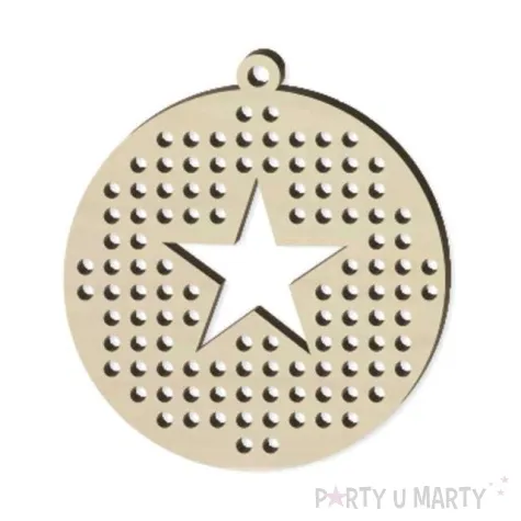 zawieszka drewniana wyszywanka bombka z gwiazdka 77 x 70 mm