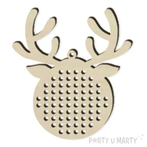 zawieszka drewniana wyszywanka renifer 85 x 75 mm