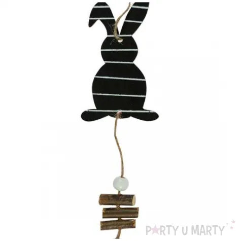 zawieszka drewniana zajac i pisanka paski czarno bialy arpex 30 cm