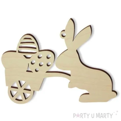 zawieszka drewniana zajac z wozkiem 85x62 mm 10 szt