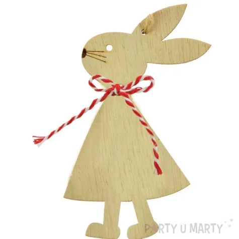 zawieszka drewniana zajaczek w czerwona kokardka arpex 11cm