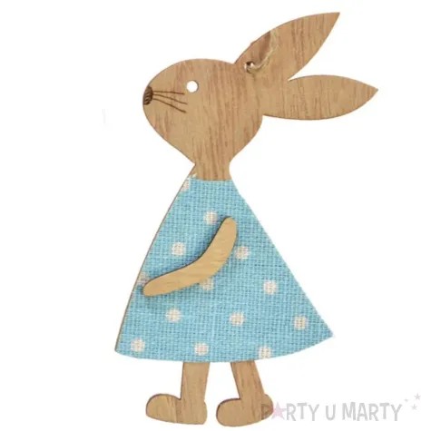 zawieszka drewniana zajaczek w niebieskiej sukience arpex 11cm