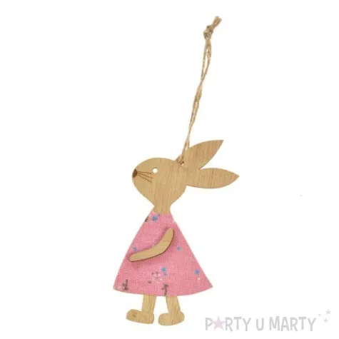 zawieszka drewniana zajaczek w rozowej sukience arpex 11cm