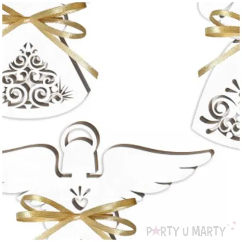 zawieszka hdf aniolki azurowe z kokardka bialy 8 cm 3 szt