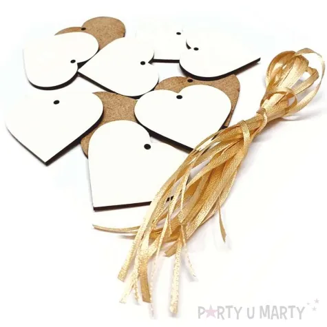 zawieszka hdf serduszko z tasiemka bialy 10 szt