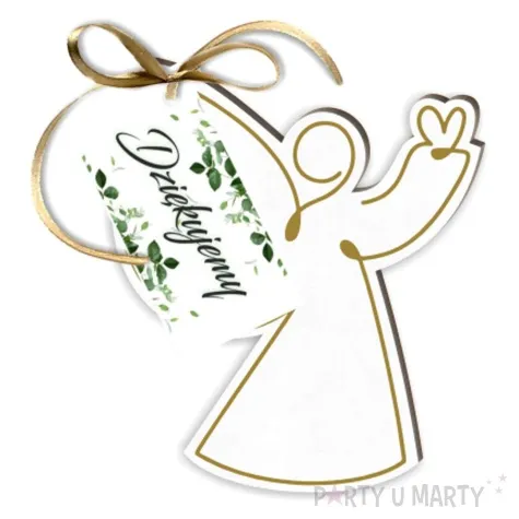 zawieszka laminowana aniolek z sercem dziekujemy bialy 9 5 cm