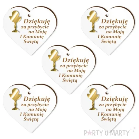 zawieszka laminowana podziekowania komunia sw zloty akryl 5 cm 5 szt