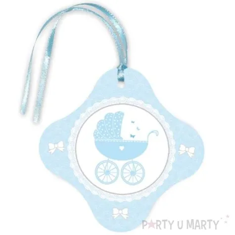 zawieszka na butelke wozek blekitny dekoracjepolska 20 szt