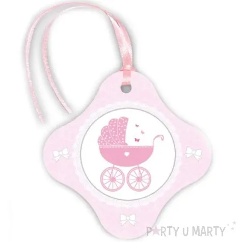 zawieszka na butelke wozek rozowy 20 szt
