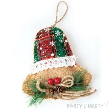 zawieszka na choinke jutowy dzwoneczek partypal 13 cm