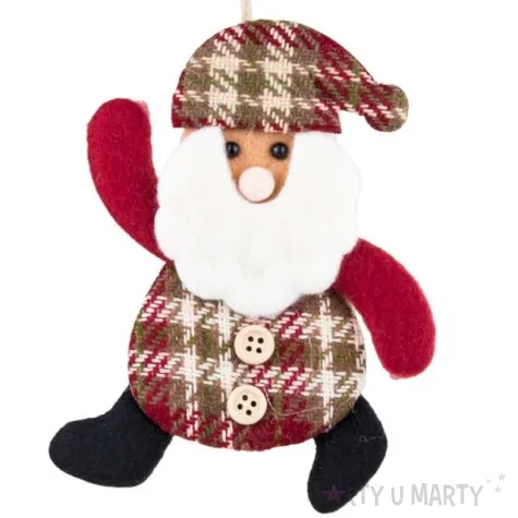 zawieszka na choinke mikolaj ubranko w kratke czakos 20 cm