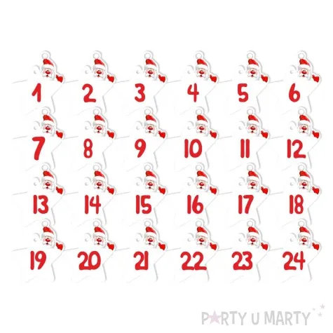 zawieszka papierowa kalendarz adwentowy mikolaj 45 mm 24 szt