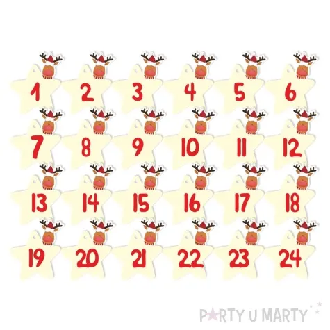zawieszka papierowa kalendarz adwentowy renifer 45 mm 24 szt