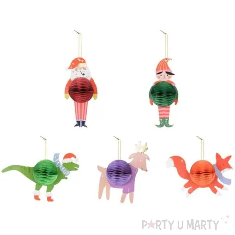 zawieszki choinkowe honeycomb swiateczny mix elf i mikolaj partydeco 5 szt