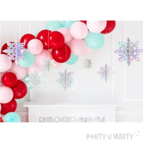 zawieszki choinkowe sniezynki opalizujace partydeco 15 25 cm 6 szt
