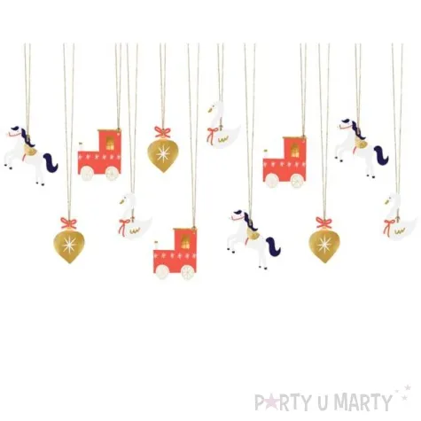 zawieszki do prezentow ciuchcia i konik mix partydeco 12 szt