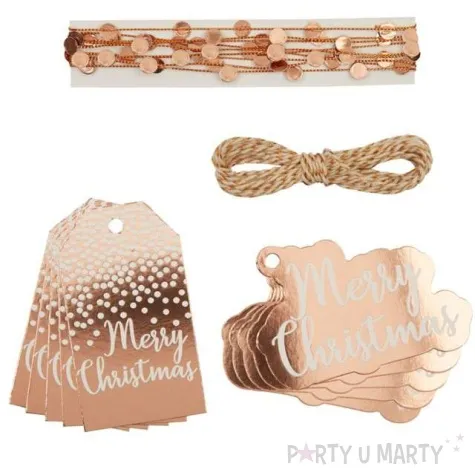 zawieszki do prezentow merry christmas rozowe zloto neviti 10 szt