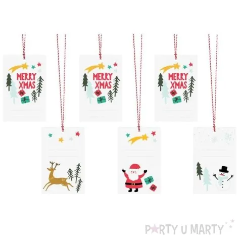 zawieszki do prezentow merry xmas mix partydeco 6 szt