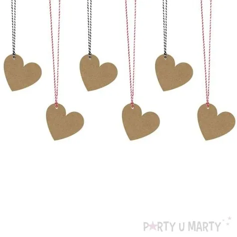 zawieszki do prezentow serce brazowy 6 szt