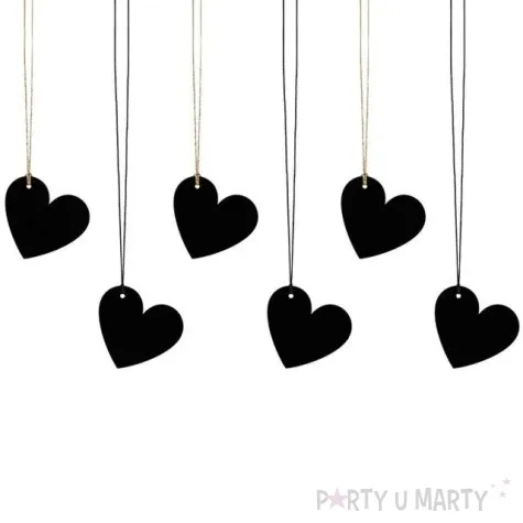 zawieszki do prezentow serce czarny 6 szt