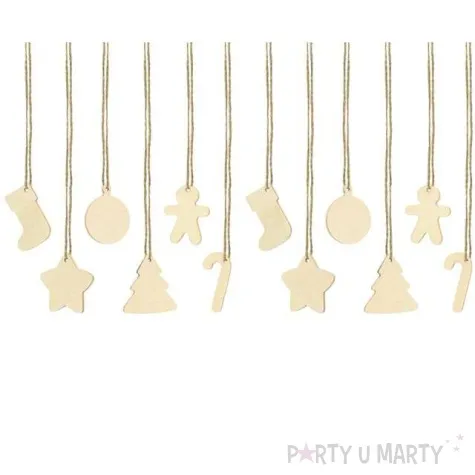 zawieszki drewniane swiateczny mix 12 szt