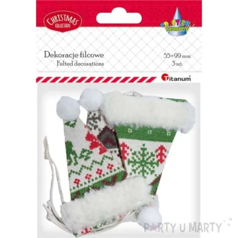 zawieszki filcowe czapki swiateczne titanum 3 szt