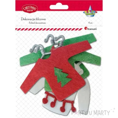 zawieszki filcowe sweterki swiateczne titanum 4 szt
