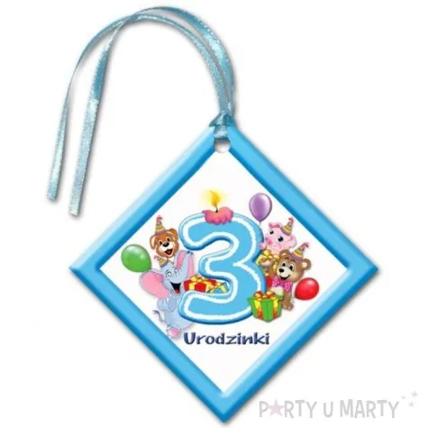 zawieszki na alkohol 3 urodzinki zwierzatka niebieskie 20 szt