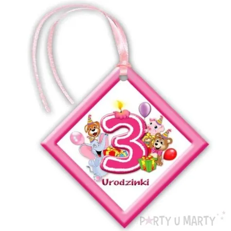 zawieszki na alkohol 3 urodzinki zwierzatka rozowe 20 szt