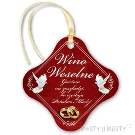 zawieszki na alkohol wino weselne czerwone 20 szt