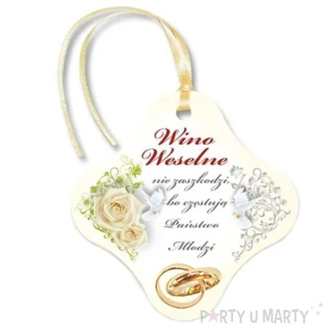 zawieszki na alkohol wino weselne zlote 20 szt