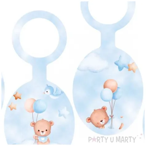 zawieszki na butelke misie z balonikami blekitny congee 8 szt